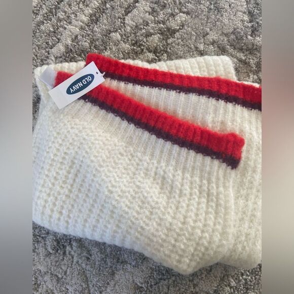 NWT OLD NAVY Ivory/RedSoft-Brushed Shaker-Stitch Scarf Creme de la Creme - Picture 6 of 8